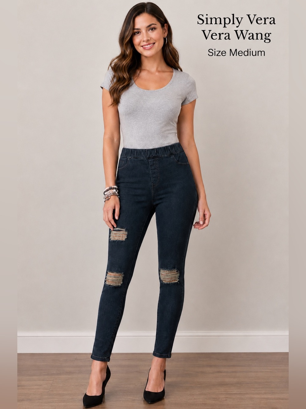 Change to Simply Vera Vera Wang Ripped Denim Leggings Jeans Size Med Dark Wash